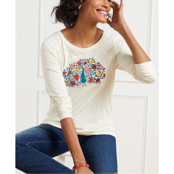 Talbots Tops - Talbots White Peacock Graphic Top
